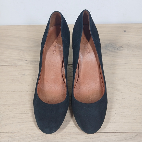 Madewell Black Leather Round Toe Block Heel Classic Office Dress Pumps 421 - Picture 3 of 13